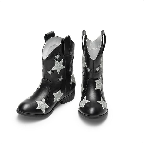 Kids Chic Glitter Western Boots - BLACK - 4